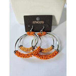 Chicos Silver Orange Beaded Circle Earrings New
